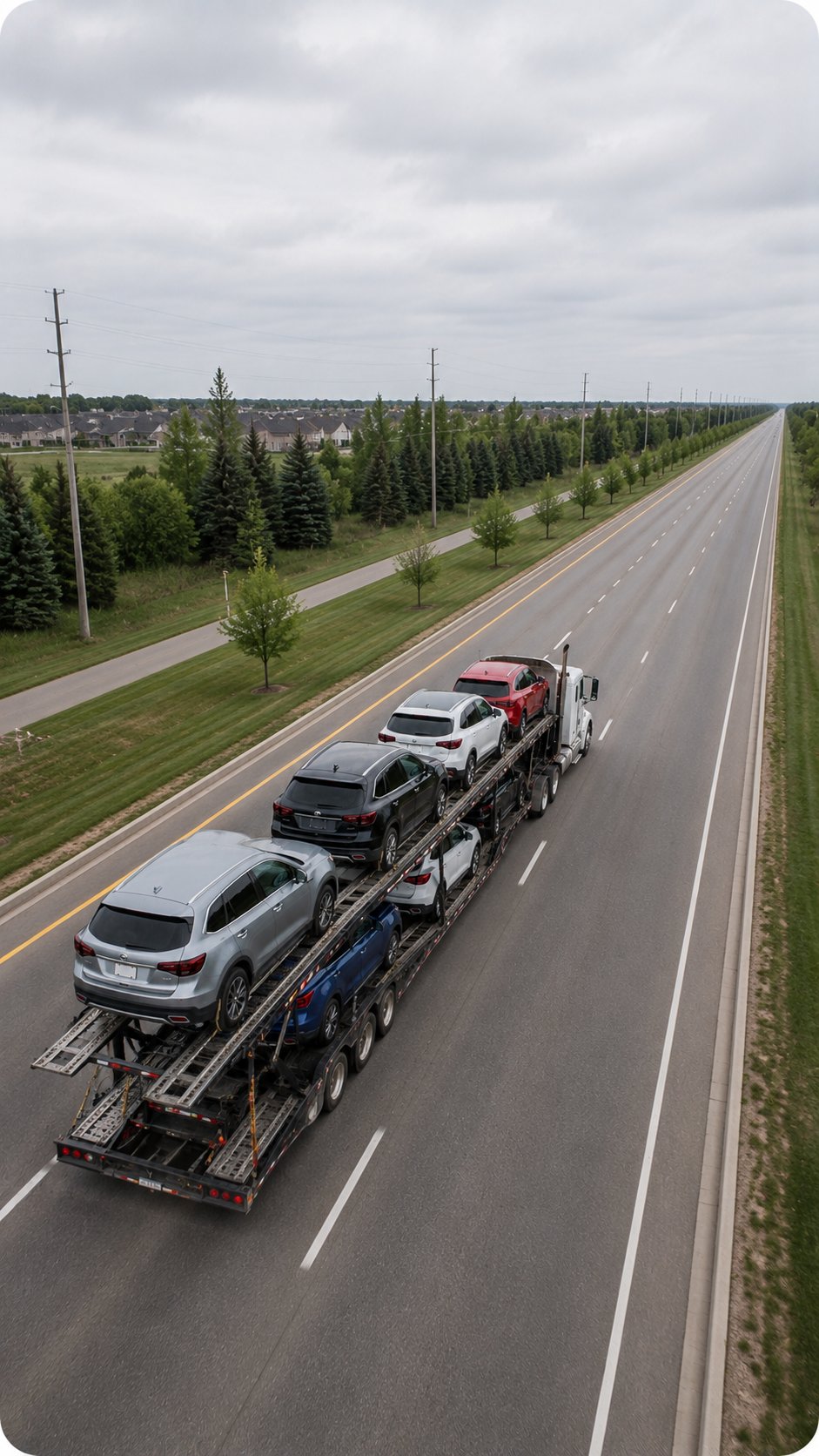Transporteur multivéhicules acheminant des véhicules sur une autoroute canadienne