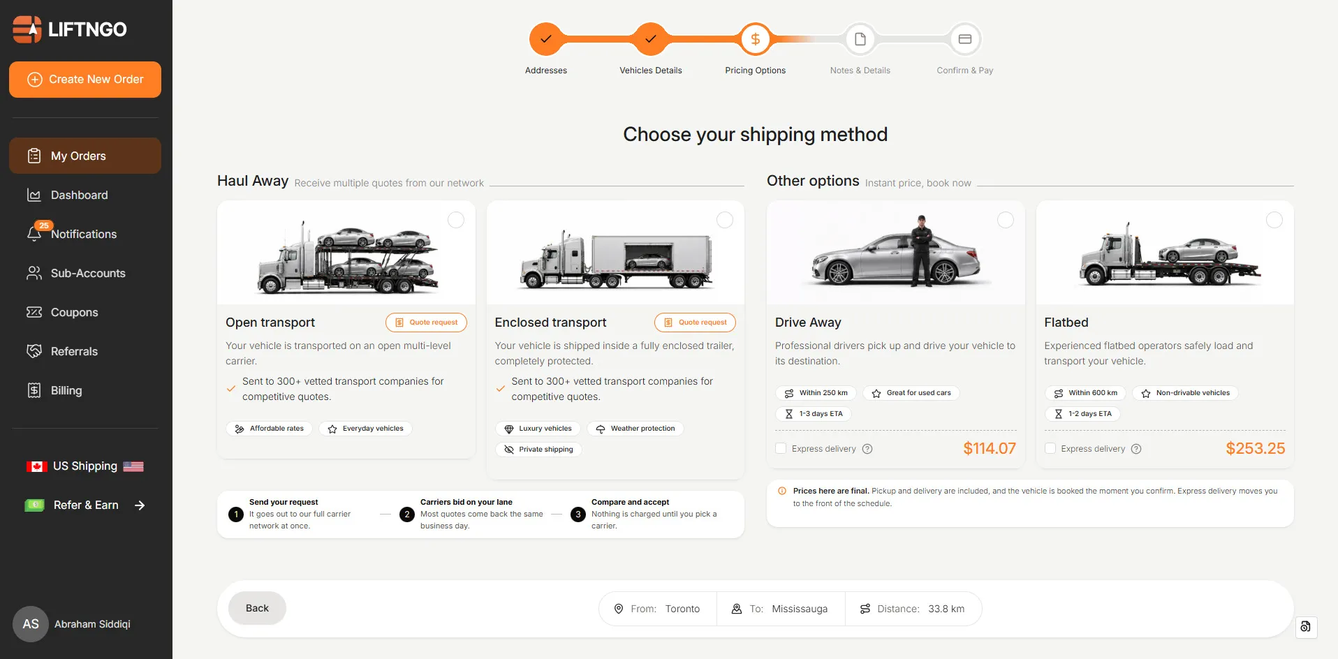 Choose your desired shipping method