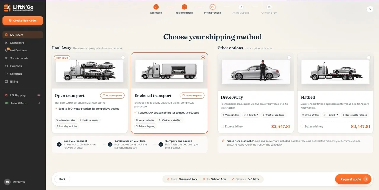 Choose your desired shipping method